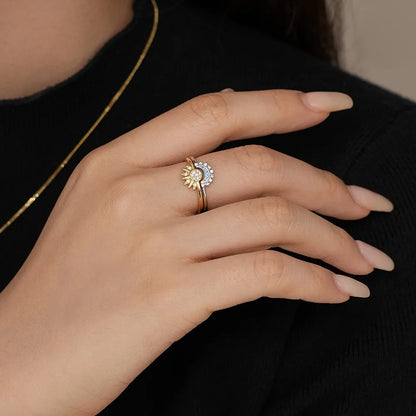 Sun & Moon Couple Ring Set — Sterling Silver