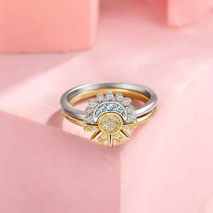 Sun & Moon Couple Ring Set — Sterling Silver