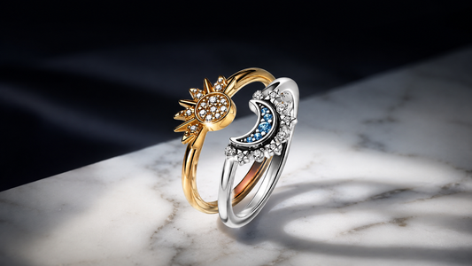 Sun & Moon Couple Ring Set — Sterling Silver